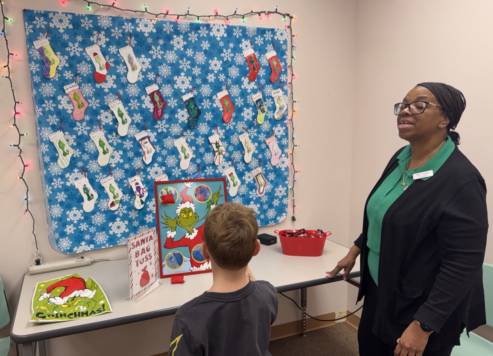Kids enjoying a Grinchmas party at the library